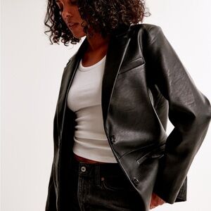 Abercrombie vegan leather tailored jacket blazer black